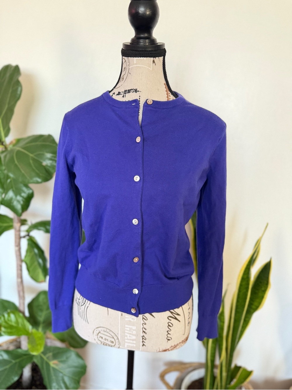 Lands' End Vibrant Purple Button-Up Crew Cardigan